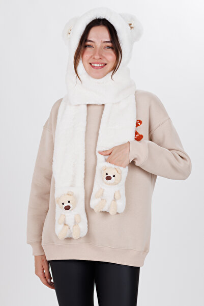 Ecrou Bear Cute Hat - Beanie Scarf, White