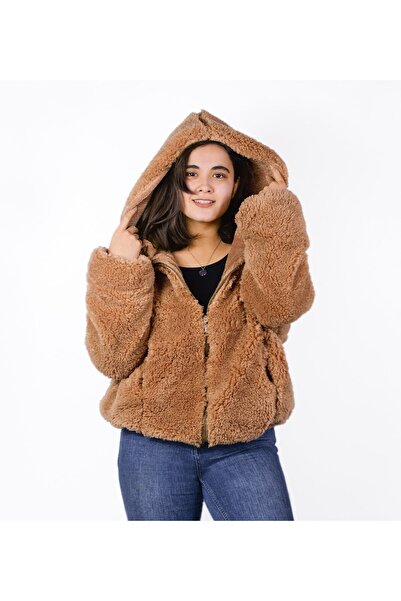 Pababo Kadın Fermuarlı Peluş Mont (%100 Yerli)