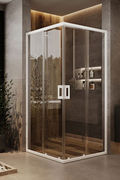 MONAQUA Arteko Duşakabin Kare - Beyaz Profil - Şeffaf 5mm Cam