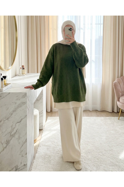 Modamorfo Half-Throated Soft Casual Knit Sweater - Khaki