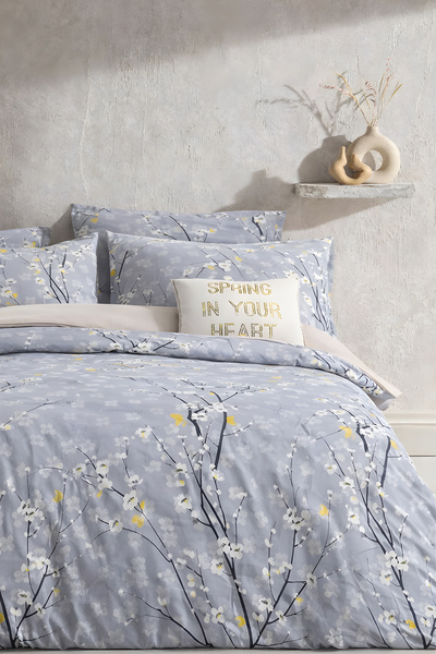 İQON طقم غطاء لحاف مرن فردي - برانش رمادي