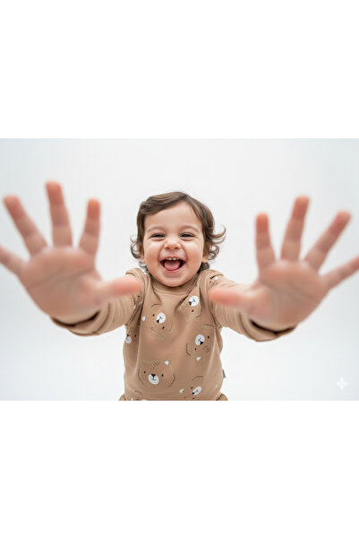 Momivi Kids Ayıcıklı Unisex Bebek&Çocuk %100 Pamuk 2'li Eşofman Takımı