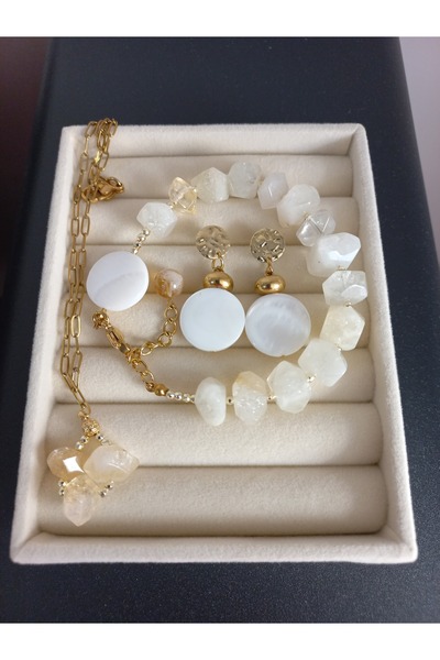 LemaStone مجموعة من حجر السترين الخام وحجر الهيماتيت مع سلسلة فولاذية وقلادة ...