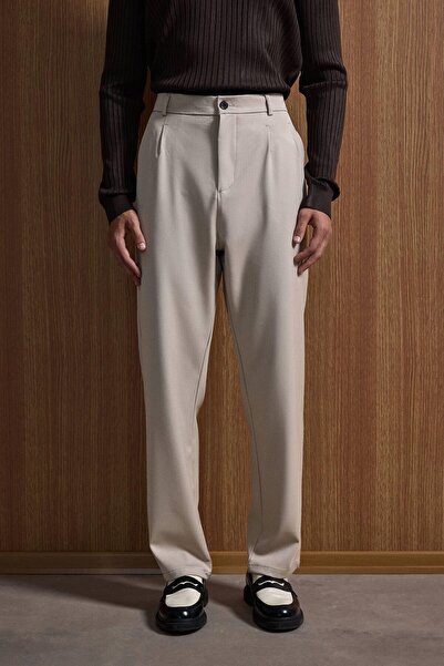 ablukaonline Μπεζ ανδρικό υφασμάτινο παντελόνι φαρδύ