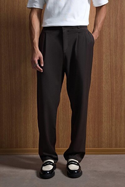 ablukaonline Φαρδύ ύφασμα - Ανδρικό καφέ παντελόνι