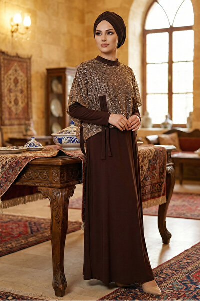 MR.MODAMİRA Kadın Sandy kahverengi Özel Tasarım Tarz Davet Anne İkili Pul Det...