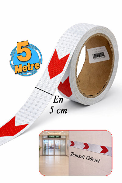 Badem10 Adhesive Width 5 cm (5 Meters) Red and White Honeycomb Arrow Directio...