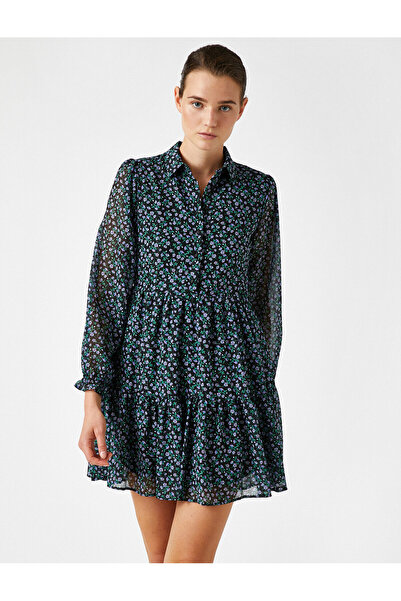 Koton Geknöpftes, kurzärmliges Kleid mit Blumenmuster