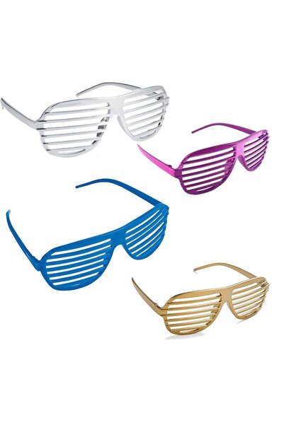 partidolu Camsız 4 Renk Panjur Model Parti Gözlüğü 4 Adet retro