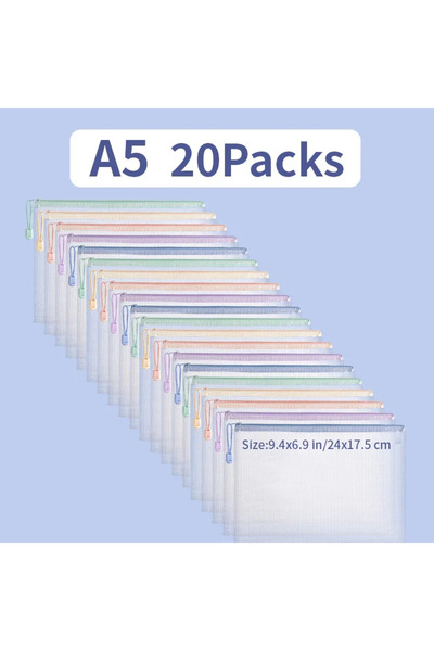 Choice 20 كيس شبكي بسحاب A5، أكياس بلاستيكية بسحاب A4/A5 لتنظيم حقائب السفر ا...