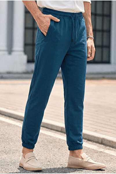 LİVE SPORT بنطال رياضي رجالي من الفلانيل بجيب بسحاب وأرجل مطاطية بنزين