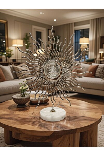 EMFA HOME Lüks Gümüş Renk Küreli Güneş Obje - Dekoratif Masa Üstü Biblo - Mod...