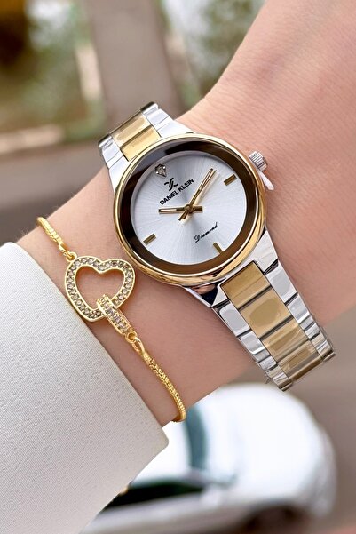 Daniel Klein Pırlantalı Gold Gümüş Renk 30 mm Hediye Paketli Kadın Kol Saati ...