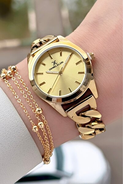 Daniel Klein Yellow Dial Women's Wristwatch and Gift Bracelet