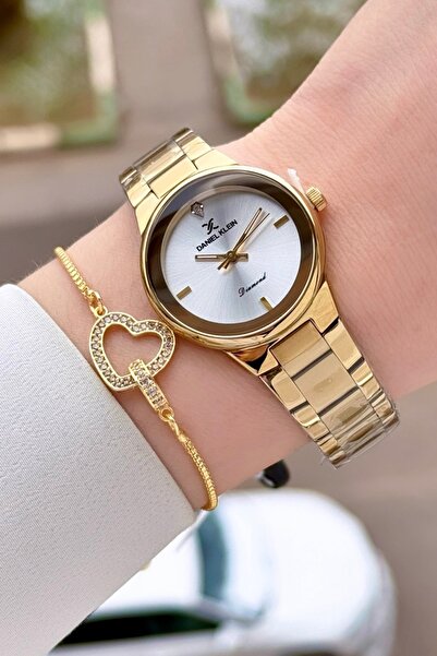 Daniel Klein Pırlantalı Gold Renk 30 mm Hediye Paketli Kadın Kol Saati ve Bil...