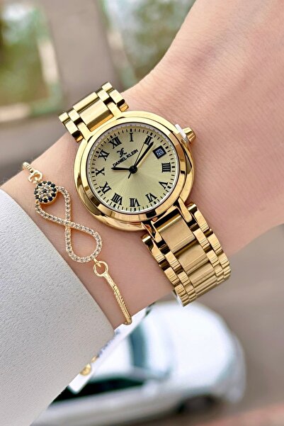 Daniel Klein Gold Color 30.5mm Women's Wristwatch and Bracelet with Gift Package