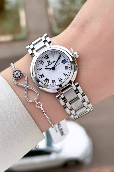 Daniel Klein Silver Color 30.5mm Women's Wristwatch and Bracelet with Gift Pa...