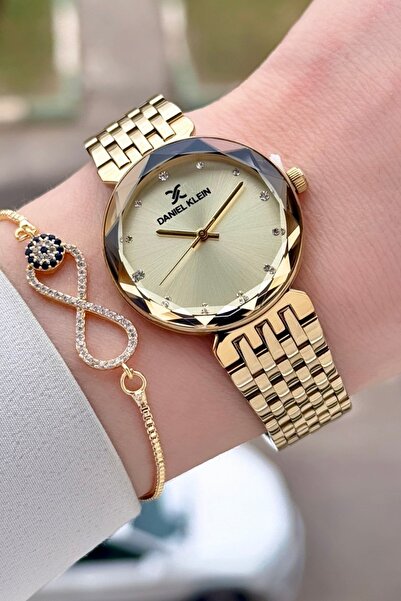 Daniel Klein Gold Color 30 mm Women's Wristwatch and Bracelet with Gift Package