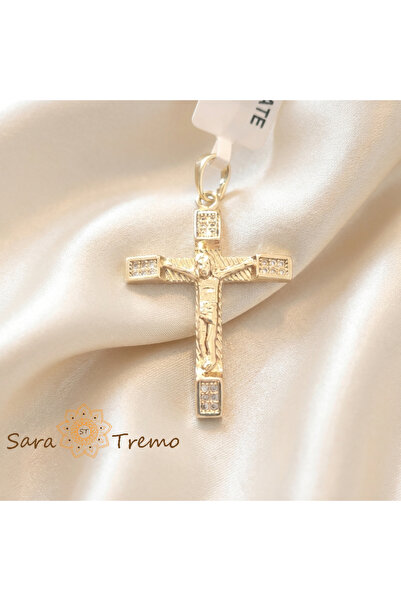 SaraTremo Pandantiv Cruce placată cu aur - Cruce cu inimă