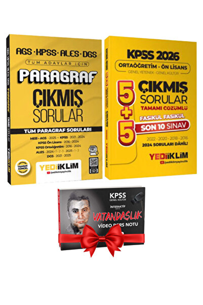 Yediiklim Yayınları AGS KPSS ALES DGS Paragraf Çıkmış Sorular+ KPSS 2026 Orta...