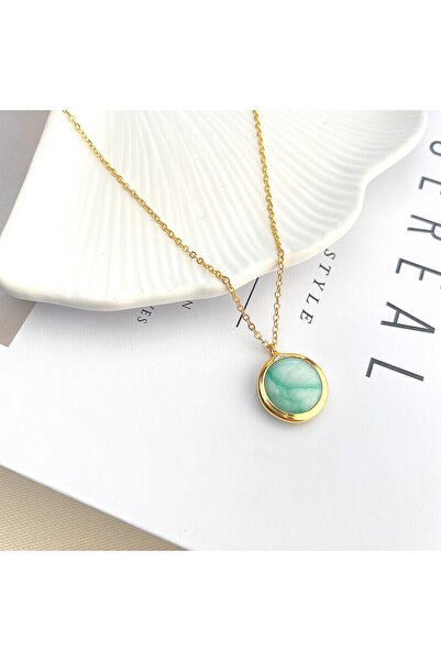 Kyver قلادة من الحجر الطبيعي باللون الذهبي مقاس 45 سم - مؤطرة