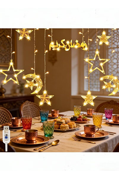 Generic أضواء رمضان ثنائية الطاقة تعمل بمنفذ USB وبطارية، أضواء LED على شكل ن...