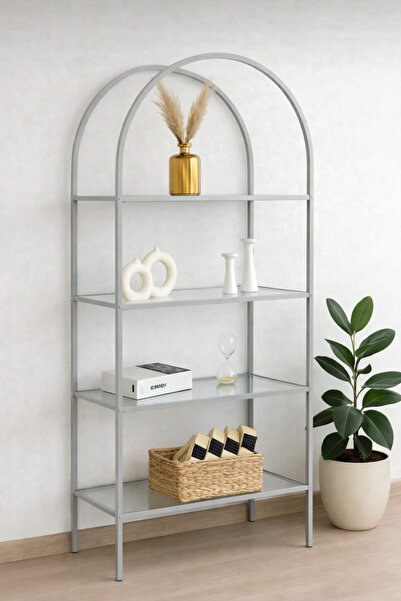 Home Avibo Bella Açık Gri Kitaplık Dekoratif Aksesuar Rafı Mutfak Rafı Şeffaf...