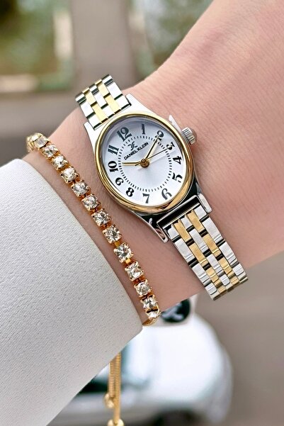 Daniel Klein Gold Gümüş Renk Rakamlı Kadın Kol Saati ve Bileklik