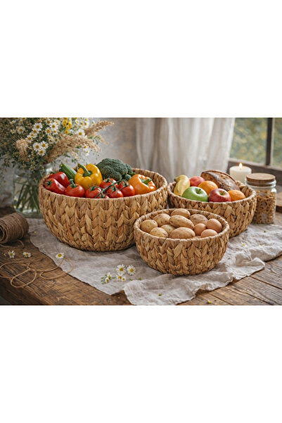 ALLEGRI Σετ 3 Πλεκτά Ψάθινα Καλάθια Βαθιά Μπολ Οργανωτής Διαμέτρους 28-24-20 εκ.