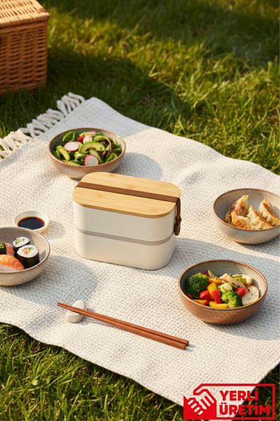 GUGGA Line - 2 Katlı Kuşaklı Bambu ve Vakum Kapaklı Çelik Hazneli Lunchbox 10...