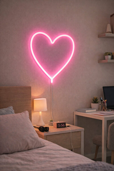 OEM Pink Heart LED Neon Lamp, 29×37.5 cm, USB Powered, Room/Bedroom Decor, Ro...