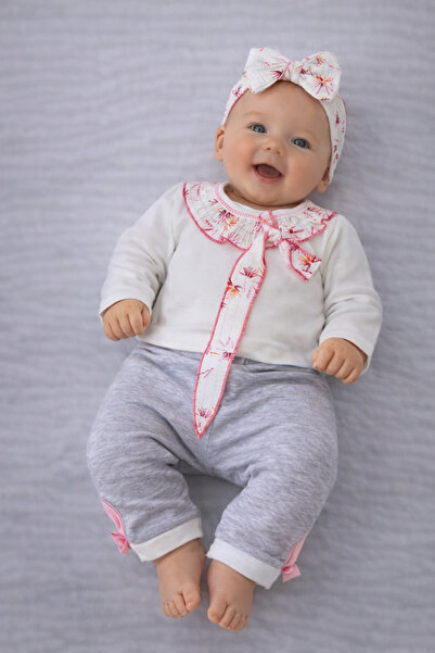 Tomuycuk 100% Cotton 3-Piece Ecru Baby Girl/Child Set - Bandana & Long Bottom...