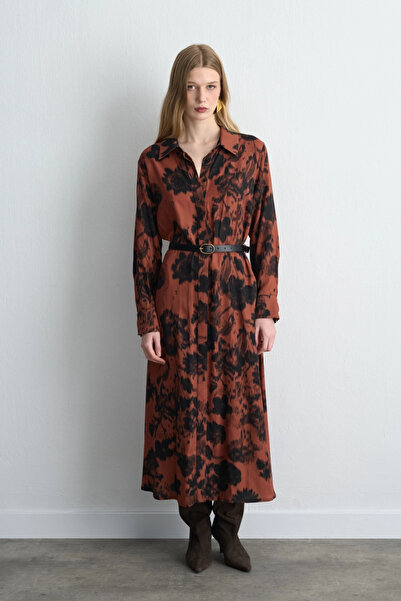 Gusto Patterned Long Shirt Dress - Tile