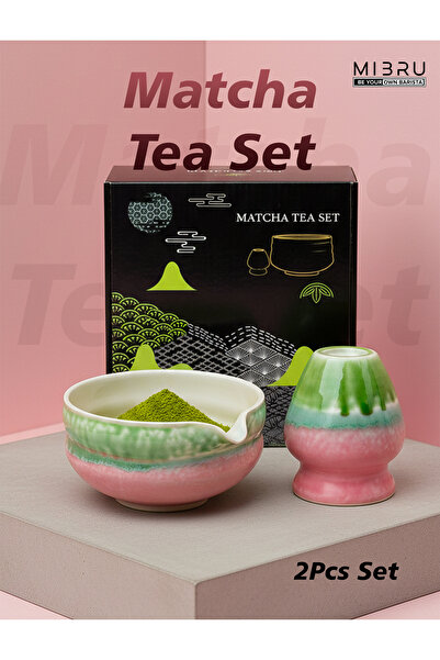 Generic طقم شاي ماتشا ياباني مكون من قطعتين، لون وردي وأخضر، مناسب للاستخدام ...