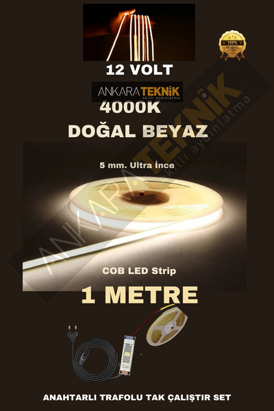 ankarateknik 5mm. Ultra İnce tak çalıştır 1 METRE COB Şerit Led/ Renk Seçiniz