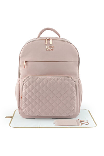 Little Story Quilted Diaper Backpack w/ Changing Mat - Pink