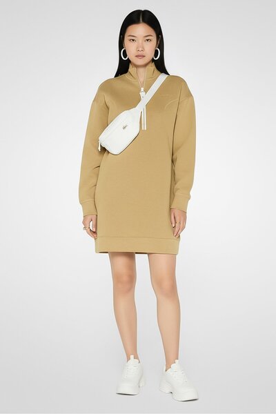 Lacoste Women Textured Long Sleeve Sweater Dress, Dark Beige