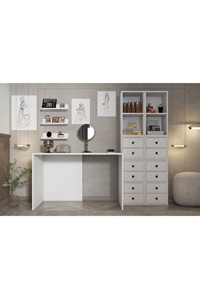 Nettrends Alya Raflı Çekmeceli Makyaj Masası MKJ-1001