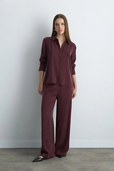 Gusto Anka Collection Wide Leg Lyocell Trousers - Burgundy