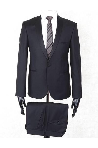 Jan Carlucci Slim Fit Şal Yaka-Tek Yırtmaç Siyah Drop 6 Damatlık Takım