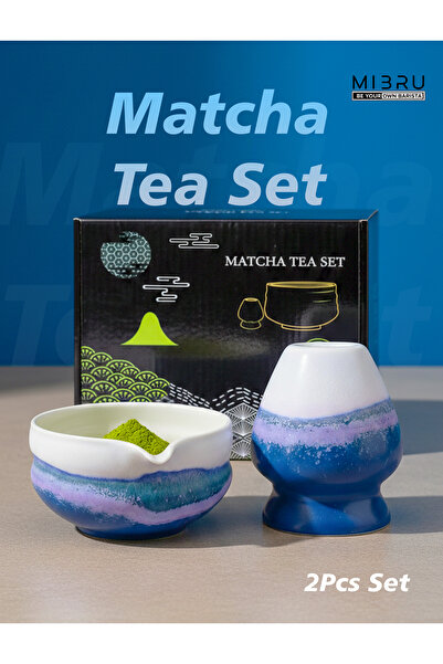 Generic طقم شاي ماتشا ياباني أزرق مكون من قطعتين، مناسب للاستخدام الداخلي في ...