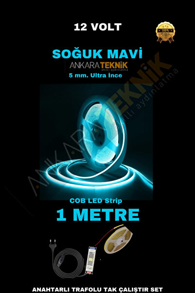 ankarateknik 5mm. Ultra İnce tak çalıştır 1 METRE COB Şerit Led/ Renk Seçiniz