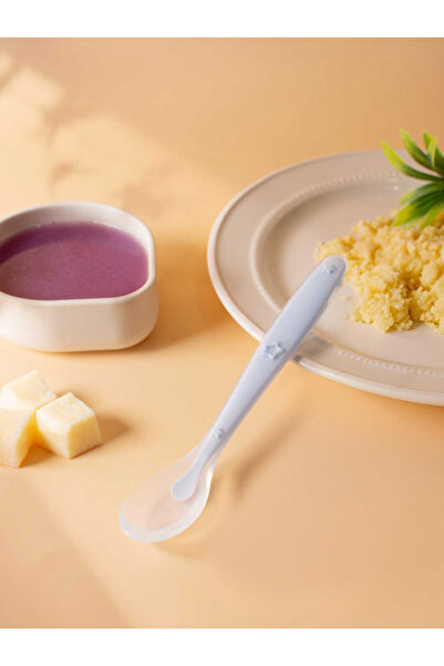 Choice ملعقة سيليكون كبيرة للأطفال، لون أزرق فاتح، 9 ألوان، ملعقة تعليمية، بن...