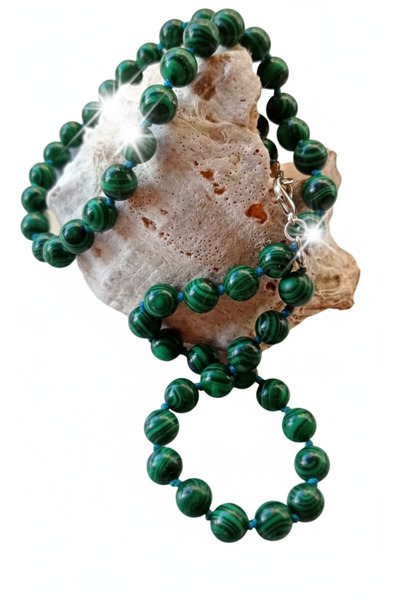 PİRAMİGO قلادة Japamala معقودة بحجر الملكيت للجنسين (Malachite)