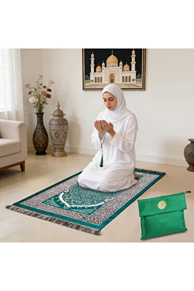 Generic زينة رمضان، سجادة صلاة خضراء محمولة - سجادة صلاة ناعمة للنساء