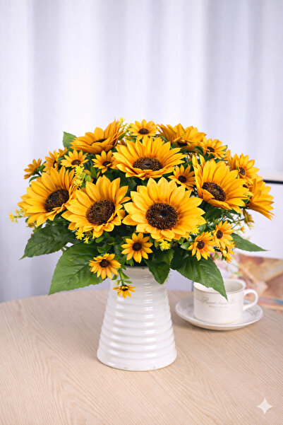 ALSHOP Yapay Ayçiçeği Demeti Dolu Dolu Aranjmanlı 7 Dallı 42 Cm 1.Kalite