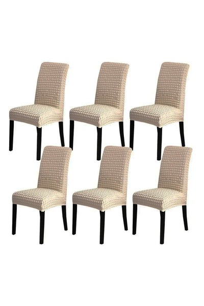 Artenova Set of 6 universal elastic chair covers, crepe, cream
