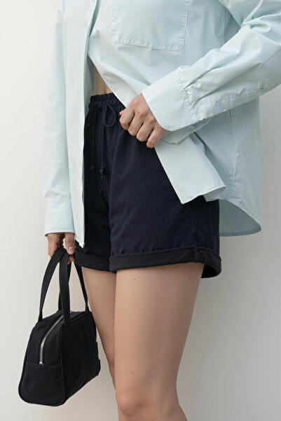 MARKAPIA WOMAN Women's Layered 100% Cotton Navy Blue Combed Cotton Shorts