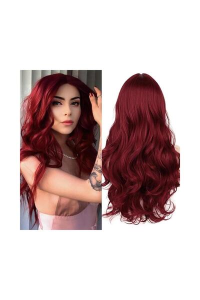 OEM Peruca lunga rosie cu dantela frontala de 12x5 cm, pentru femei, sintetic...