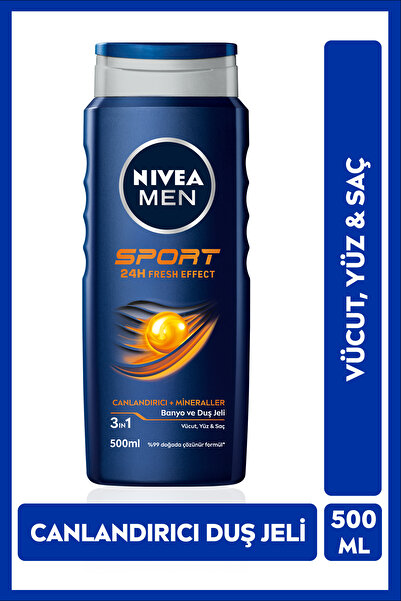 NIVEA MEN Erkek Duş Jeli Sport 500ml, Canlandırıcı, Mineral, Vücut Saç ve Yüz...